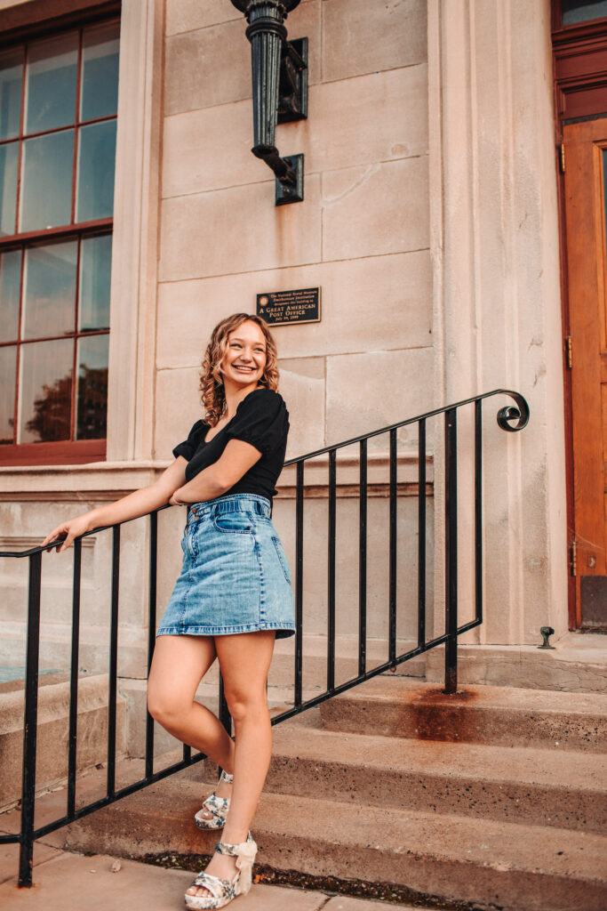 A high school senior downtown Galena during her senior photography experience.