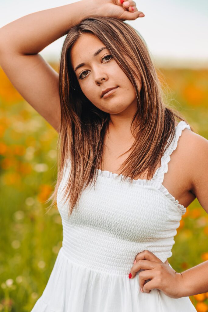 high school senior girl in summer dress